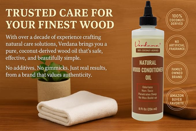 Verdana Natural Wood Conditioner Oil – 8 fl oz – Odorless, Non-Toxic Coconut - Image 2