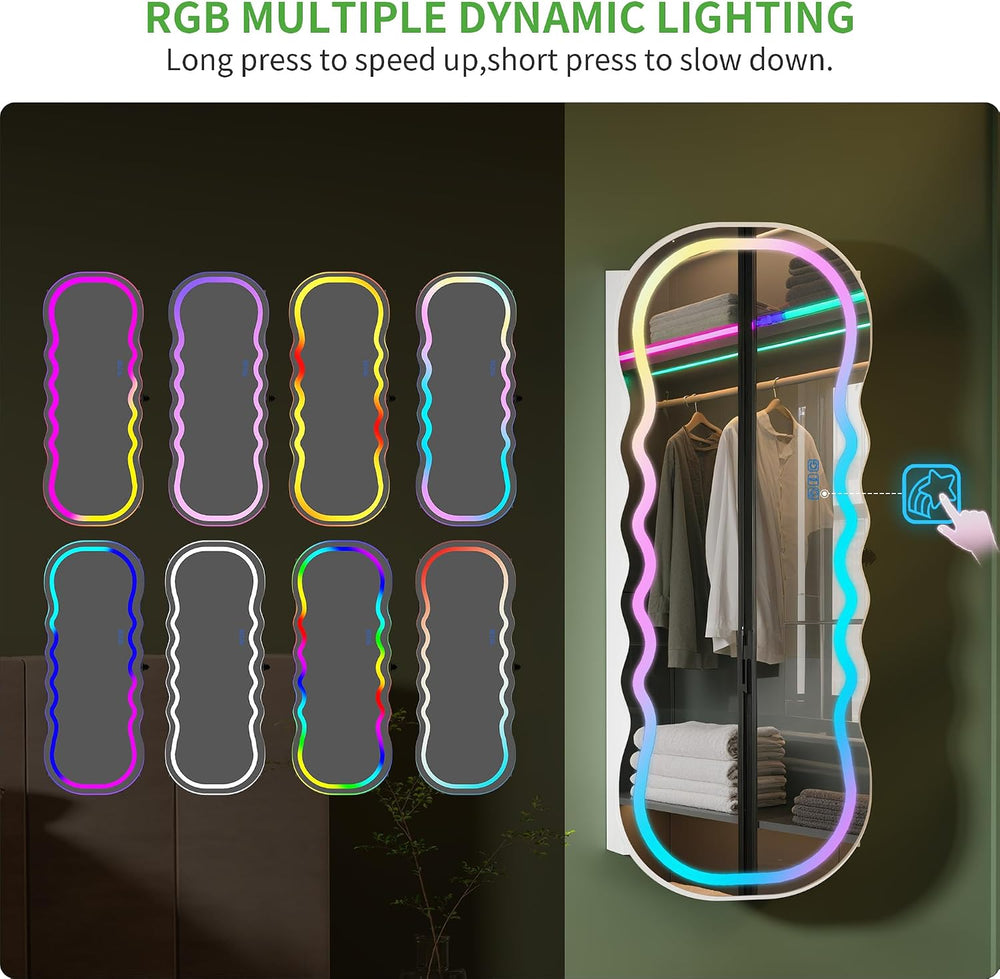 HNEBC LED Mirror Jewelry Cabinet with RGB Lights,42.5" Wall Mounted Jewe...