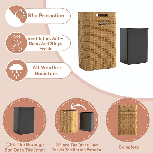 Ypati Handwoven 4 Gallon Rattan Trash Can - Image 2