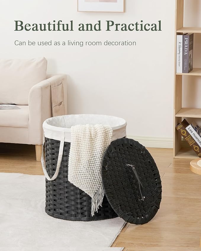 Laundry Hamper with Lid Wicker Laundry Hamper Round 26.5 Gal Laundry Basket - Image 7
