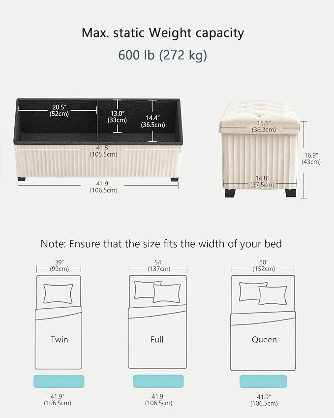 Storage Ottoman Bench, 43 Inch Foldable Ottoman - Image 3