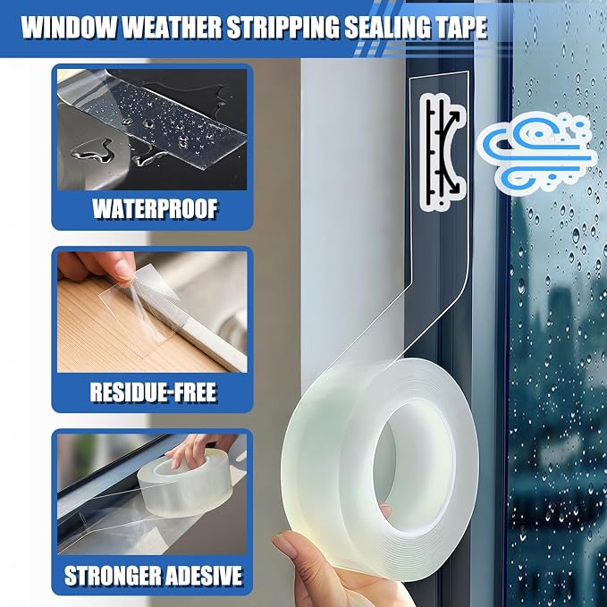 Window Weather Sealing Tape 3 in x 66 FT Weather Stripping Weatherproof Draft - Image 5