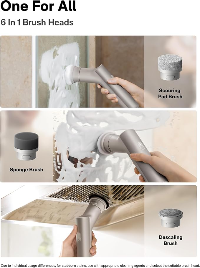 HOTO Handheld Short-Handle Electric Spin Scrubber, IPX7 Waterproof Cordless - Image 3
