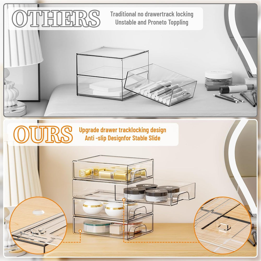 2.2'' Tall Acrylic Clear Stackable Storage Drawer Organizer,8 Pack De...