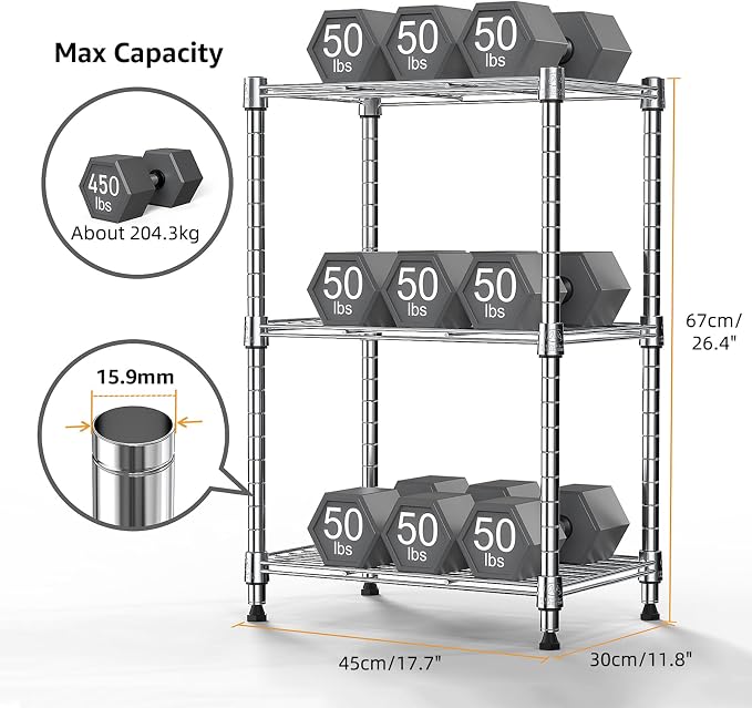 450 lbs Wire Storage Shelving 3-Tier Utility Shelving Unit Steel Organizer Wire - Image 3