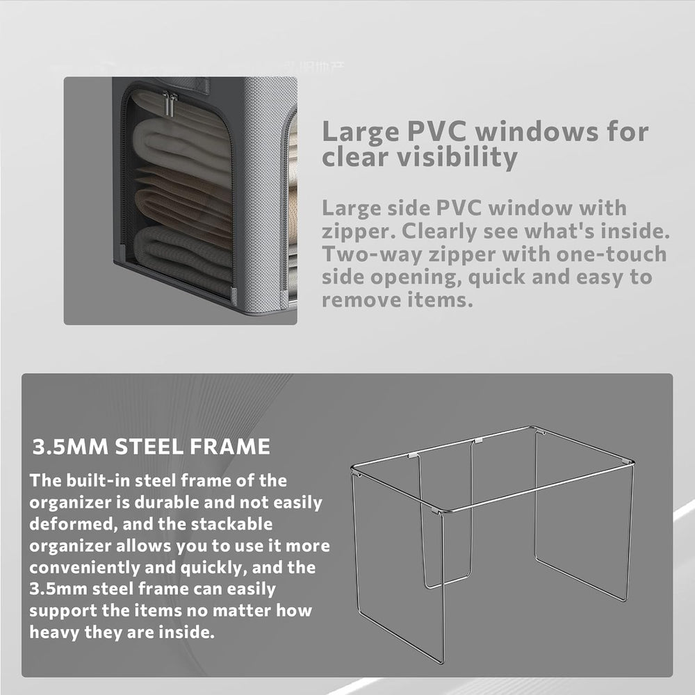3Pack Clothes Storage Bins - Oxford Frame Storage Box Foldable Stackable Stor...