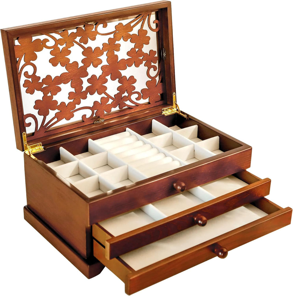 Kendal Wooden Jewelry Box, 3 Layer Jewelry Box for Women, Jewelry Holder Orga...