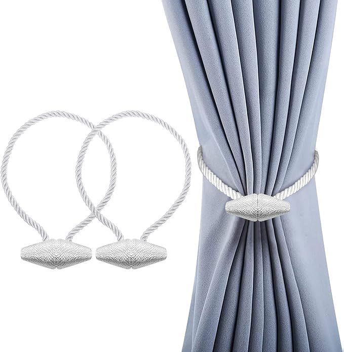 Hion Magnetic Curtain Tiebacks White 2pcs, Curtain Tiebacks Buckles Holdbacks by Hion