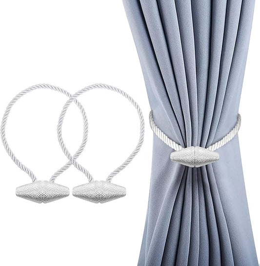 Hion Magnetic Curtain Tiebacks White 2pcs, Curtain Tiebacks Buckles Holdbacks by Hion