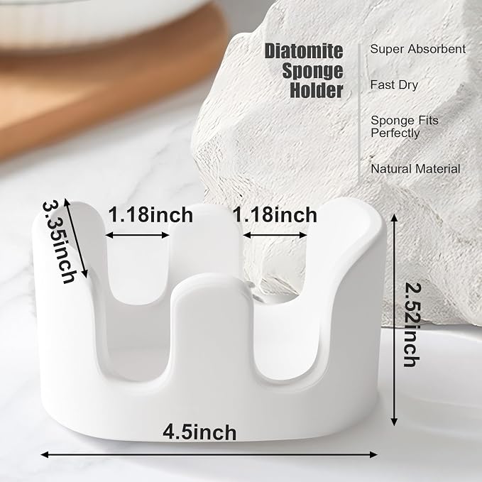 2 Pack Double Sponge Holder, Diatomite Stone Absorbent Sponge Stand - Image 5