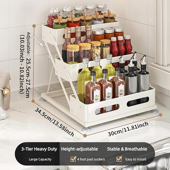 Bokelai Spice Rack 3 Tier Foldable Seasoning Organizer Jars Storage Holder Step - Image 6