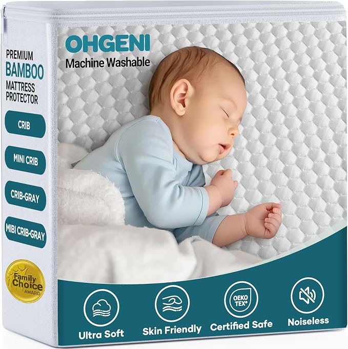 OhGeni 100% Waterproof Mattress Protector, Mini Crib Size Mattress Pad by OhGeni