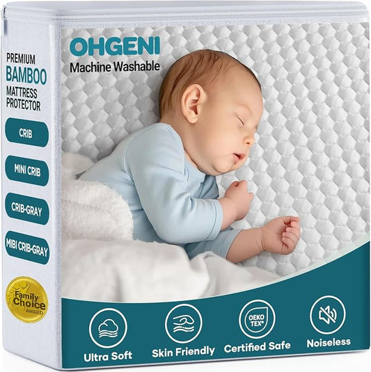 OhGeni 100% Waterproof Mattress Protector, Crib Size, Fitted Sheet by OhGeni