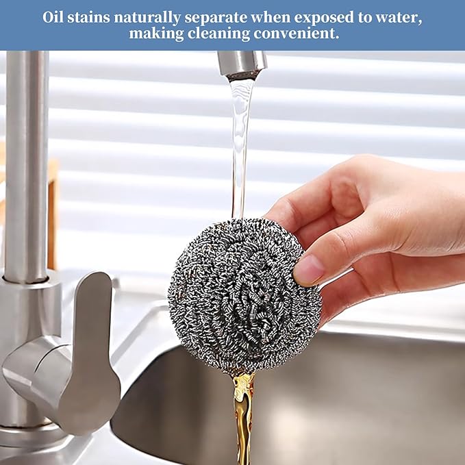 Stainless Steel Scrubber Scrubbing Scouring Pad Sponges Clean Pot Pan and Steel - Image 5