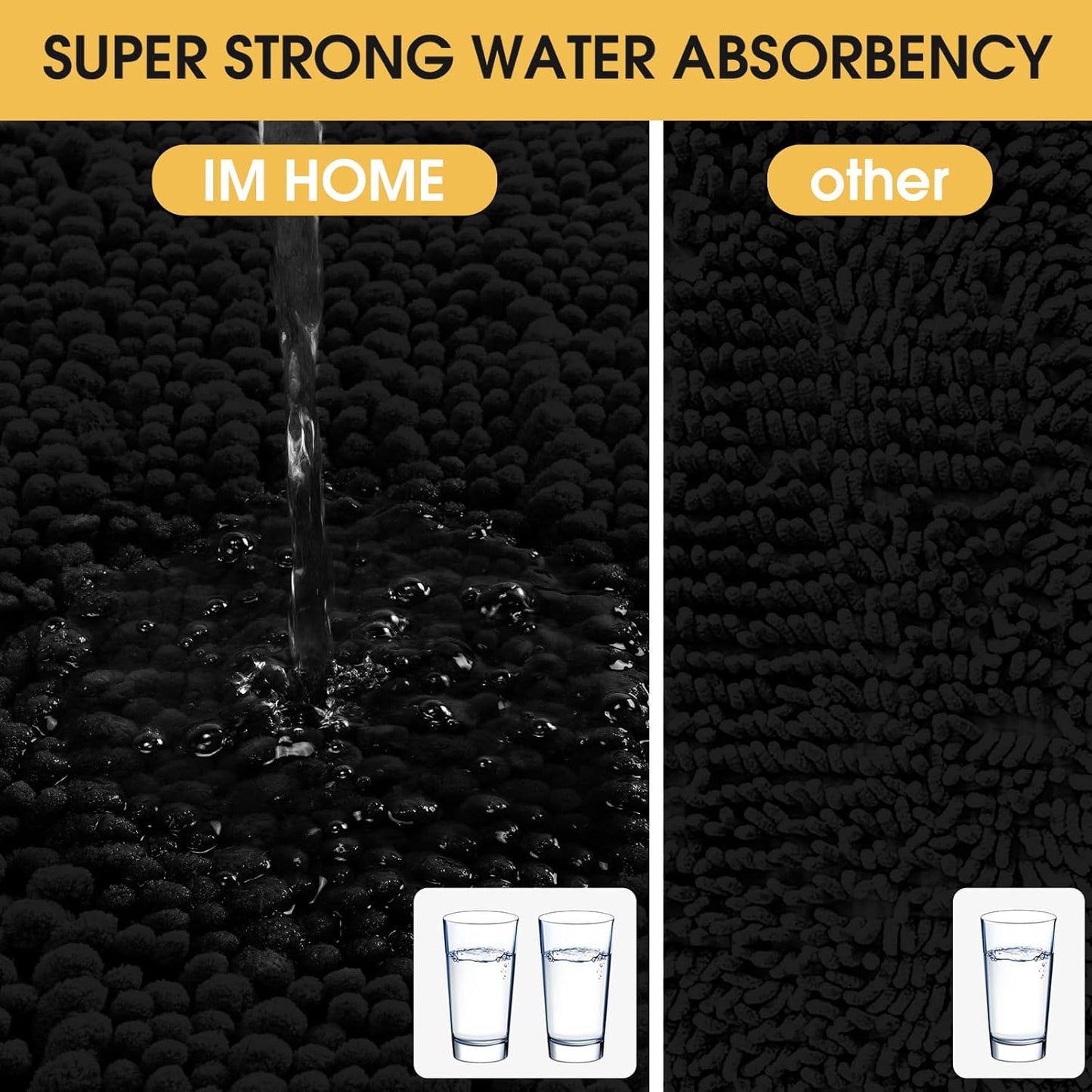 ACCUMTEK Upgrade Luxury Black Bathroom Rug Mat 32"x20", Ultra Soft Thick Absorbent Bath Mats, Non Slip Chenille Toilet Mat for Bathroom, Bedroom, Kitchen, Shower, Tub
