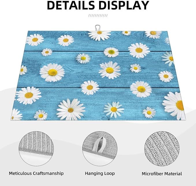 Daisies On Vintage Blue Wood Dish Drying Mats - Image 4