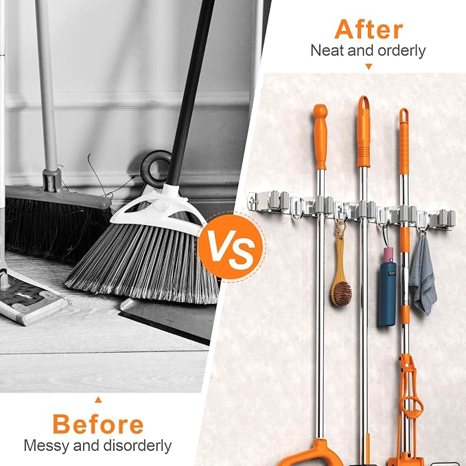 Broom and Mop Organizer Wall Hanging, Upgraded Mop and Broom Holder Wall Mount - Image 5