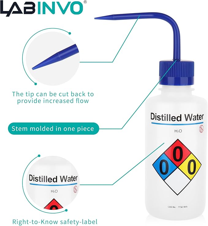 Distilled Water Wash Bottles, Narrow Mouth, Self-Venting Safety Wash Bottles - Image 4