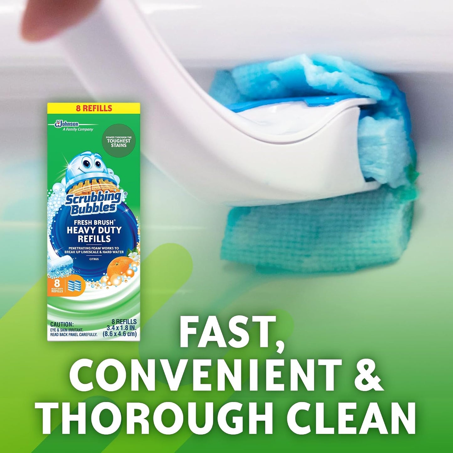 Scrubbing Bubbles Toilet Bowl Wand Cleaner Refills, Fresh Brush Heavy Duty Cleaner Toilet Refill Pads, Removes Limescale & Odors, Citrus Scent, 8 Count (Pack of 1)