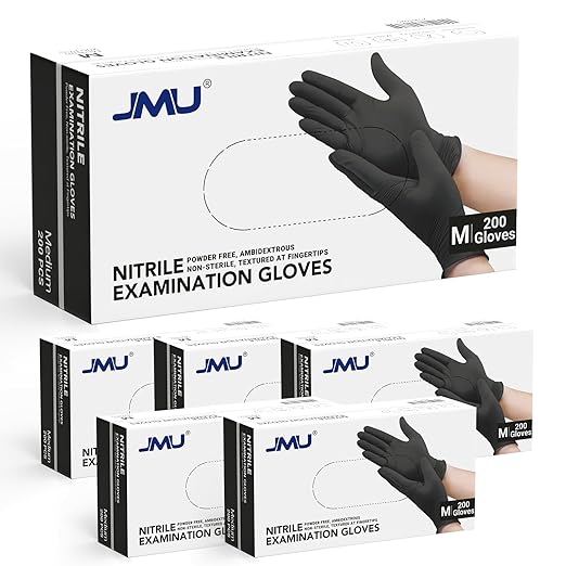 JMU Black Nitrile Gloves Medium Bulk, Case of 1200, Latex Free Powder Free by JMU
