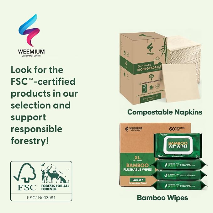 Weemium Bamboo Wipes – Pack of 4 – Organic, FSC Certified & Septic Safe – 99% - Image 8