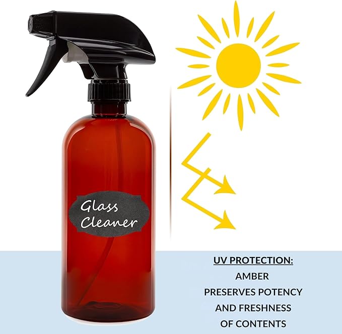 Cornucopia Brands 16oz Amber PLASTIC Spray Bottles w/Heavy Duty Mist & Stream - Image 7
