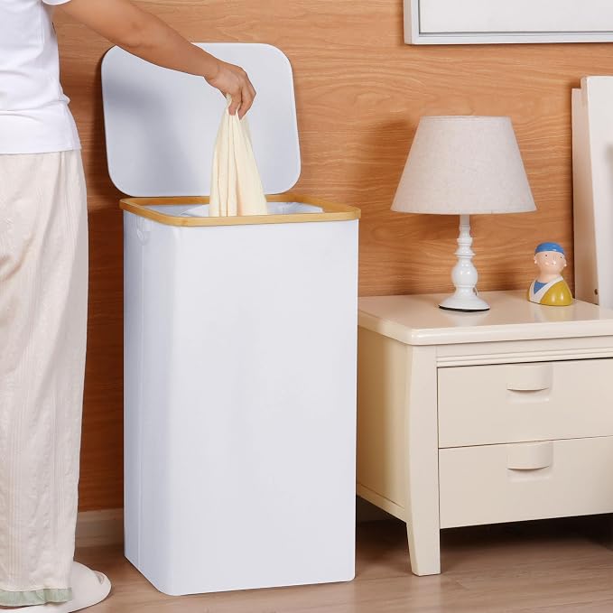 efluky Laundry Hamper with Lid, 100L Tall Laundry Basket with Bamboo Handles - Image 7