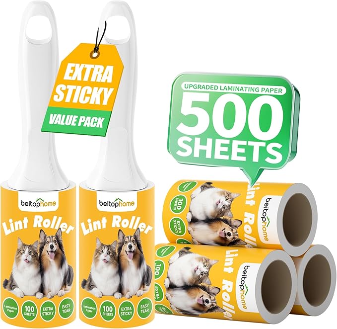 Extra Sticky Lint Roller for Pet Hair – 500 Sheets, Reinforced 2 Handles by Beitophomepet%60sfamily