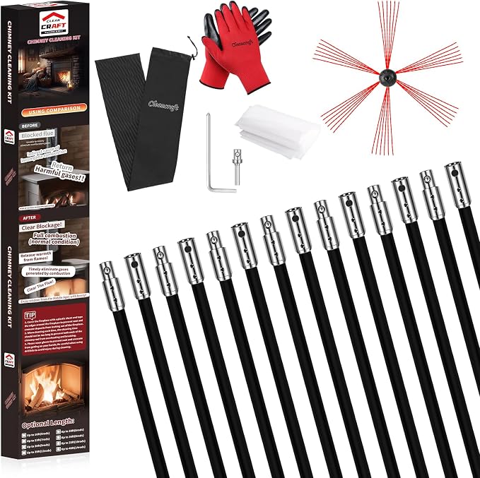 46 Feet Chimney Sweep Kit, Chimney Cleaning Kit by cleancraft