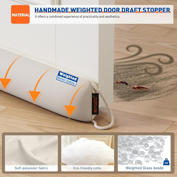MAGZO Door Draft Stopper 36 Inch-Beige, Under Door Draft Blocker Air Stopper - Image 2
