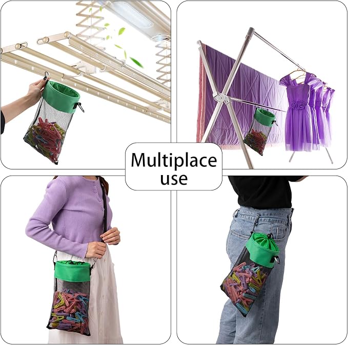 Mesh Clothespin Bag with Hooks Hanging Clothes Pin Bag with Drawstring Closure - Image 6