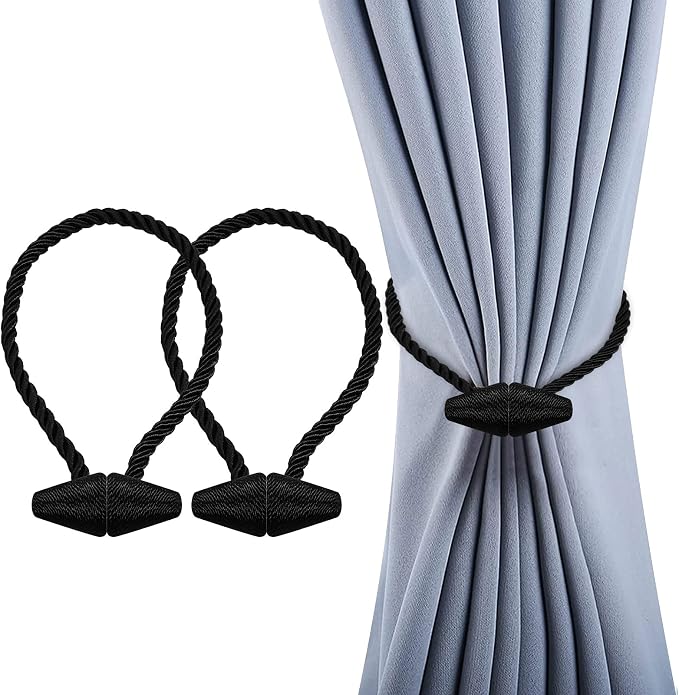 Hion Magnetic Curtain Tiebacks Black 2pcs, Curtain Tiebacks Buckles Holdbacks by Hion