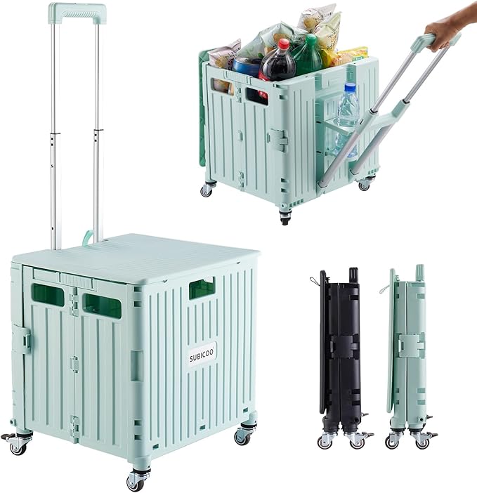 Folding Utility Cart Portable Rolling Crate Handcart Shopping Trolley by SUBICOO