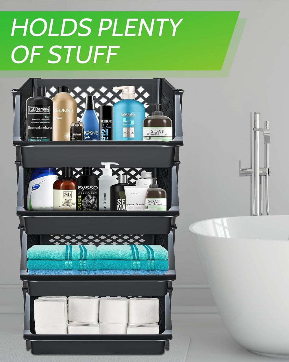 Large Stackable Storage Bins Open Front for Pantry Storage, 4 Pack - Black