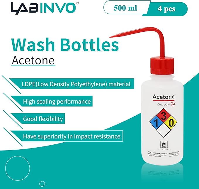 4pcs of Acetone Wash Bottles, Narrow Mouth, Self-Venting Safety Wash Bottles - Image 2