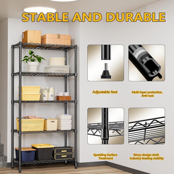 1250 lbs 5 Tier Shelf Metal Storage Shelves Shelving Wire Rack Heavy Duty - Image 6
