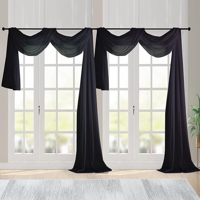 Chyhomenyc Extra Long Black Sheer Curtains 144 inch 2 Panels Set, Translucent by Chyhomenyc