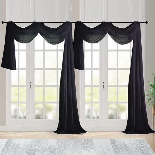 Chyhomenyc Extra Long Black Sheer Curtains 144 inch 2 Panels Set, Translucent by Chyhomenyc