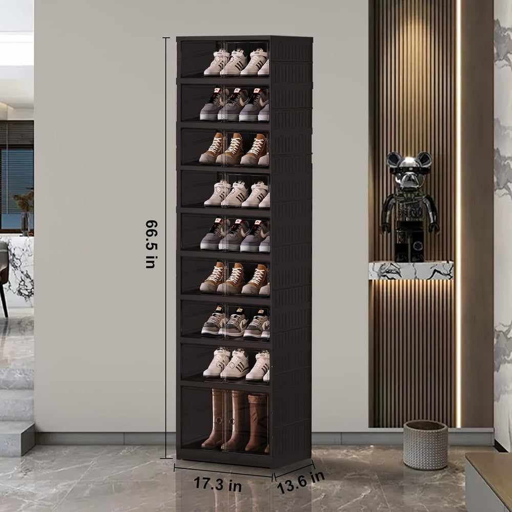 SYNCVIBE Foldable Shoe Rack Organizer, 9-Tier, 18 Pairs, 17.3" Wide, Black