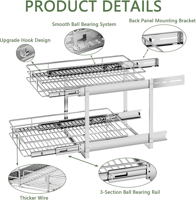 2 Tier Individual Pull Out Cabinet Organizer 11½" W x 21½" D, Heavy Duty - Image 7