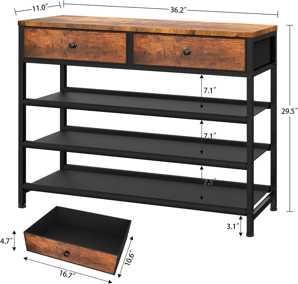 usikey Shoe Rack, 4 Tier Shoe Storage Organizer with 2 Drawers, Metal Shoe Sh...