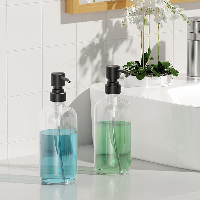 AmazerBath Glass Soap Dispenser, 17 Oz Bathroom Hand Soap Dispenser Bottle - Image 7