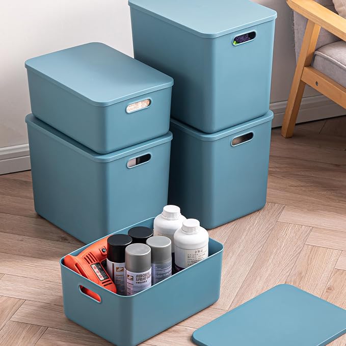 Plastic Storage Bins with lids, Storage Baskets, Container with handle - Image 4