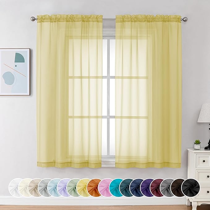 Chyhomenyc Yellow Sheer Curtains 54 Inch Long 2 Panels, Light Filtering Rod by Chyhomenyc