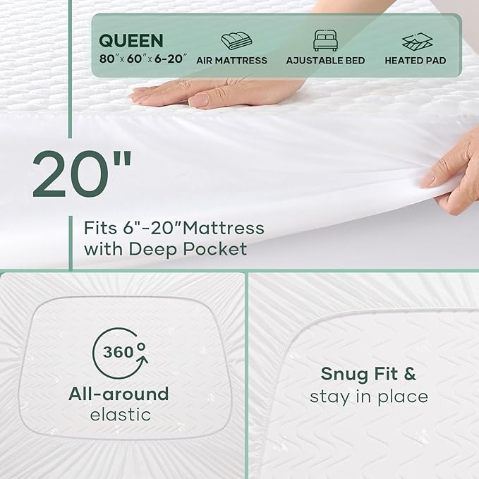 Ohgeni 100% Waterproof Mattress Protector, Queen Size-2 Pack, Fitted Sheet - Image 6
