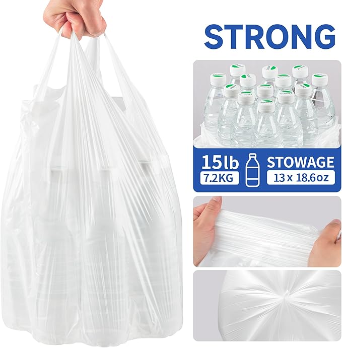 Small Trash Bags with Handles 2.6 Gallon 200 Count White - Image 5
