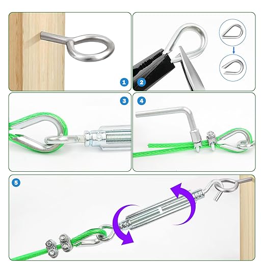 100 Ft Turnbuckles for Cables Wire, 3/16" Green PVC Coated Wire Rope Kit - Image 5