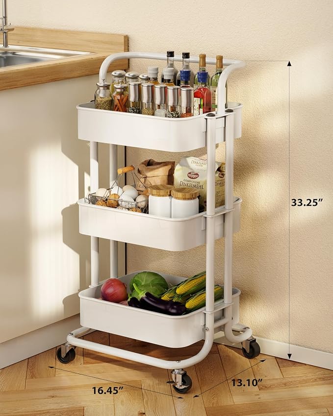 Pipishell 3 Tier Mesh Utility Cart, Rolling Metal Organization Cart - Image 2