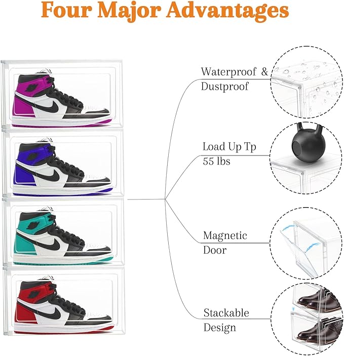 10 Pack Shoe Storage Box Clear Hard Plastic Shoe Organizer Stackable Hats - Image 6