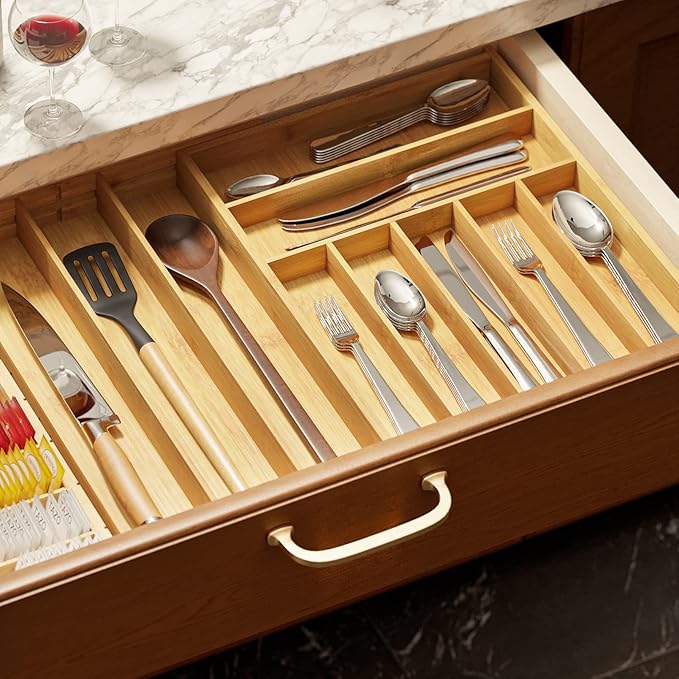 SpaceAid Bamboo Silverware Drawer Organizer - Image 6